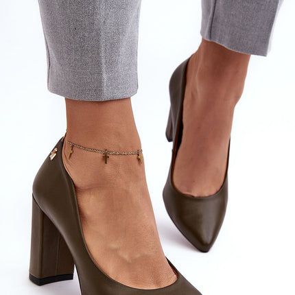 Women's Leather Block heel pumps Step in style