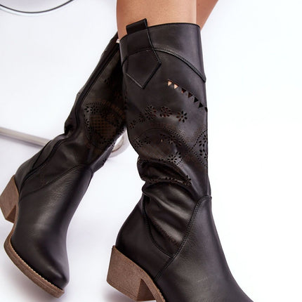 Women's Leather Open-work Boots Step in style