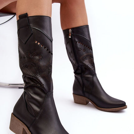 Women's Leather Open-work Boots Step in style