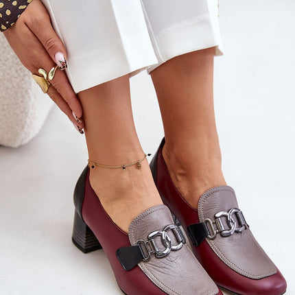 Women's Leather Block Heel Pumps Step in style