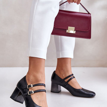 Women's Leather Block Heel Pumps Step in style