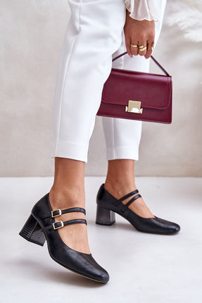 Women's Leather Block Heel Pumps Step in style