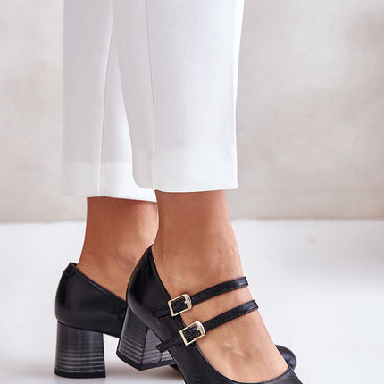 Women's Leather Block Heel Pumps Step in style