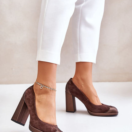 Women's Leather Block Heel Pumps Step in style