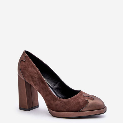 Women's Leather Block Heel Pumps Step in style